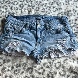 American Eagle Shortie Stretch Mid rise denim jean shorts size 4 US Small